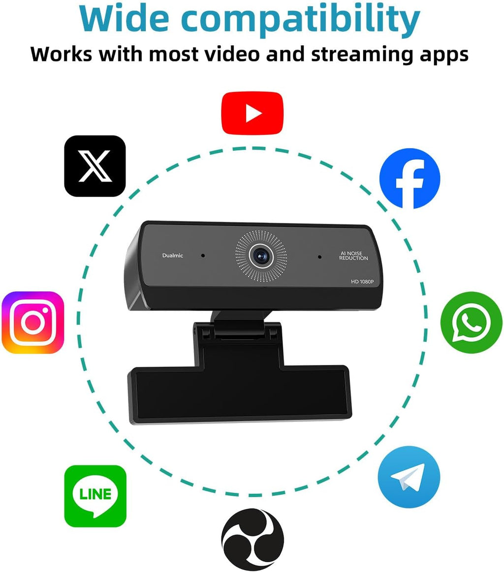 Webcam for PC, HD 1080P USB Plug-and-Play Computer Web Camera, High Definition Webcam for Desktop Laptop, Ideal for
