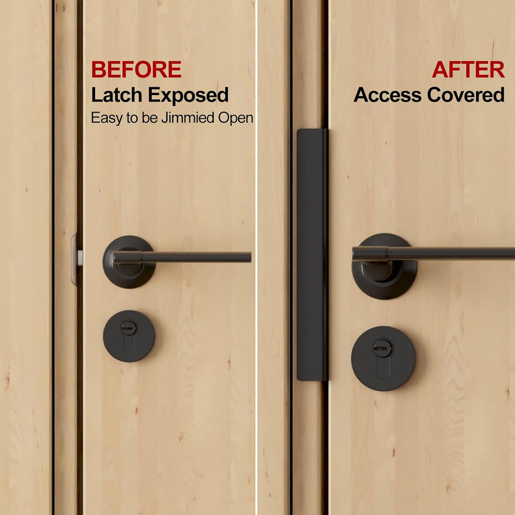 Door Latch Guard Plate 7” with 1” Offset Cover, Protector Shield | Outswing Door Security, 2.5mm THK Heavy Duty