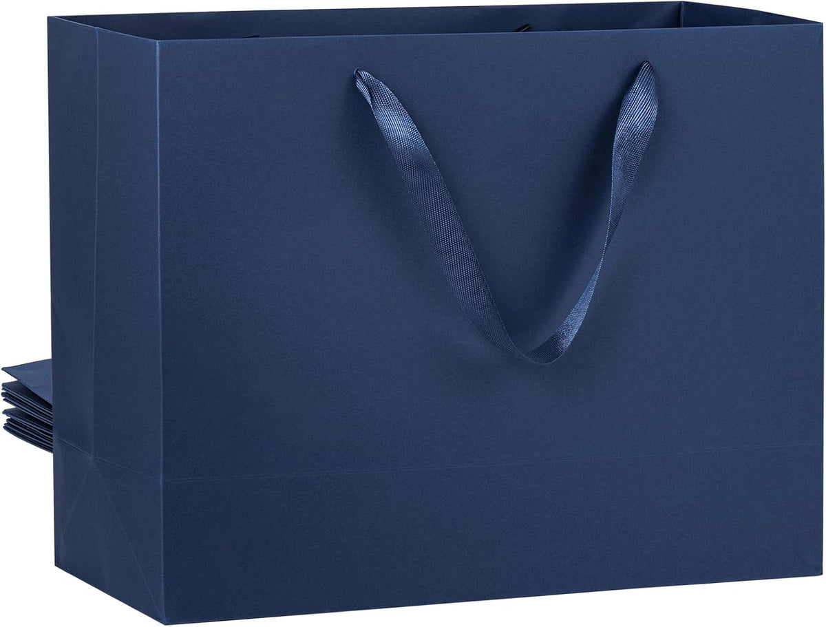 Navy Blue Gift Bags 12 Pack, 16x6x12 Inches Extra Large Paper Gift Bags with Ribbon Handles, Kraft Gift Wrap Bags for