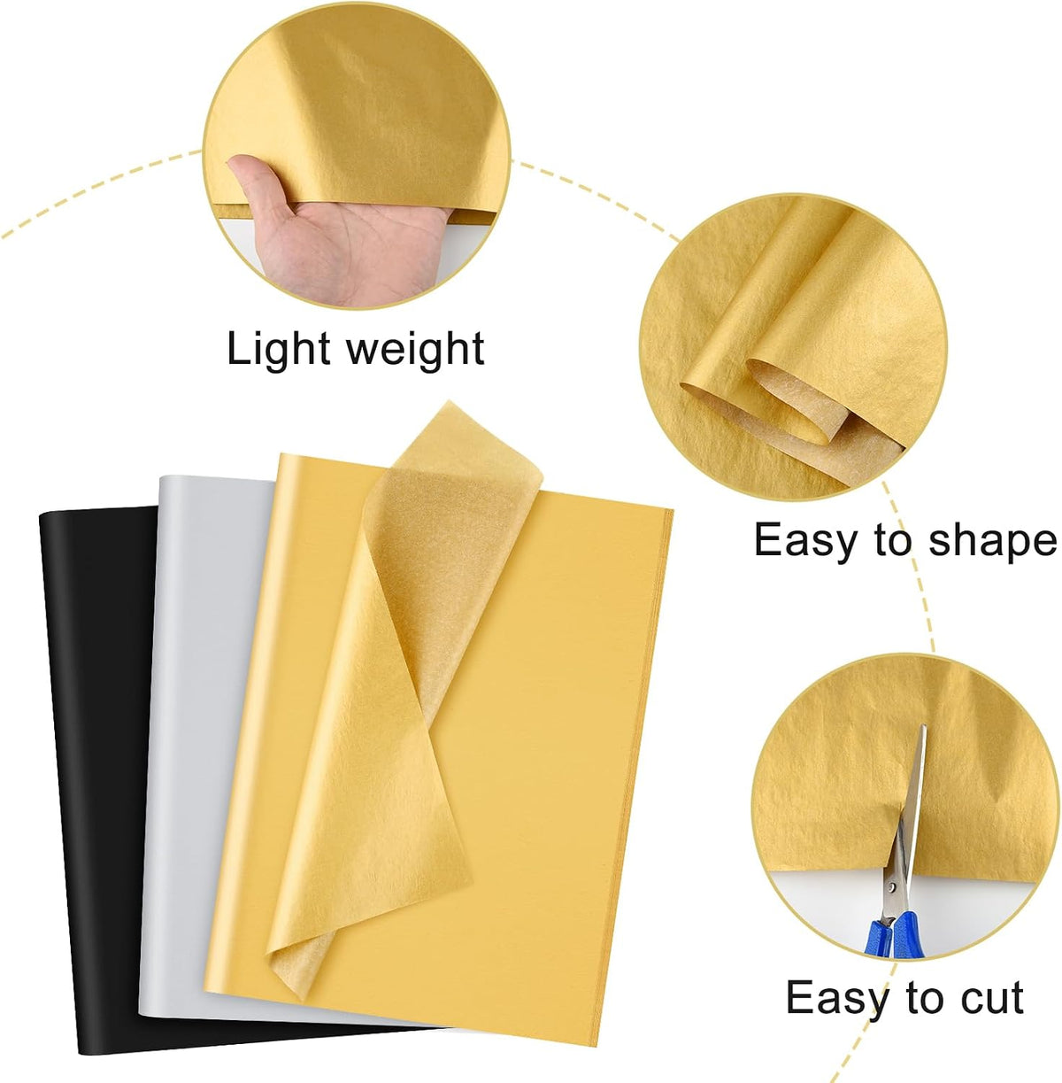 60 Sheets Multicolor Tissue Paper Black Gold Silver 3 Colors