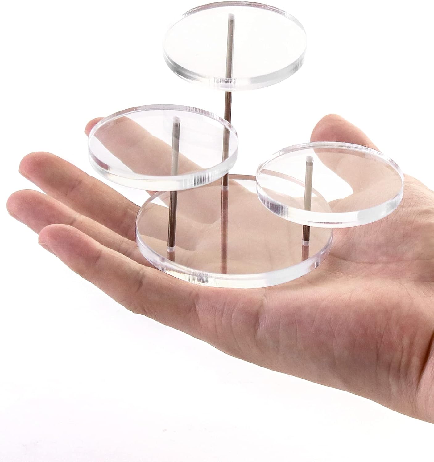 Round Acrylic Products Display Riser Stands, 3 Tier Jewelry Display Stands for Rings Earrings,Mini Figurines, Clear