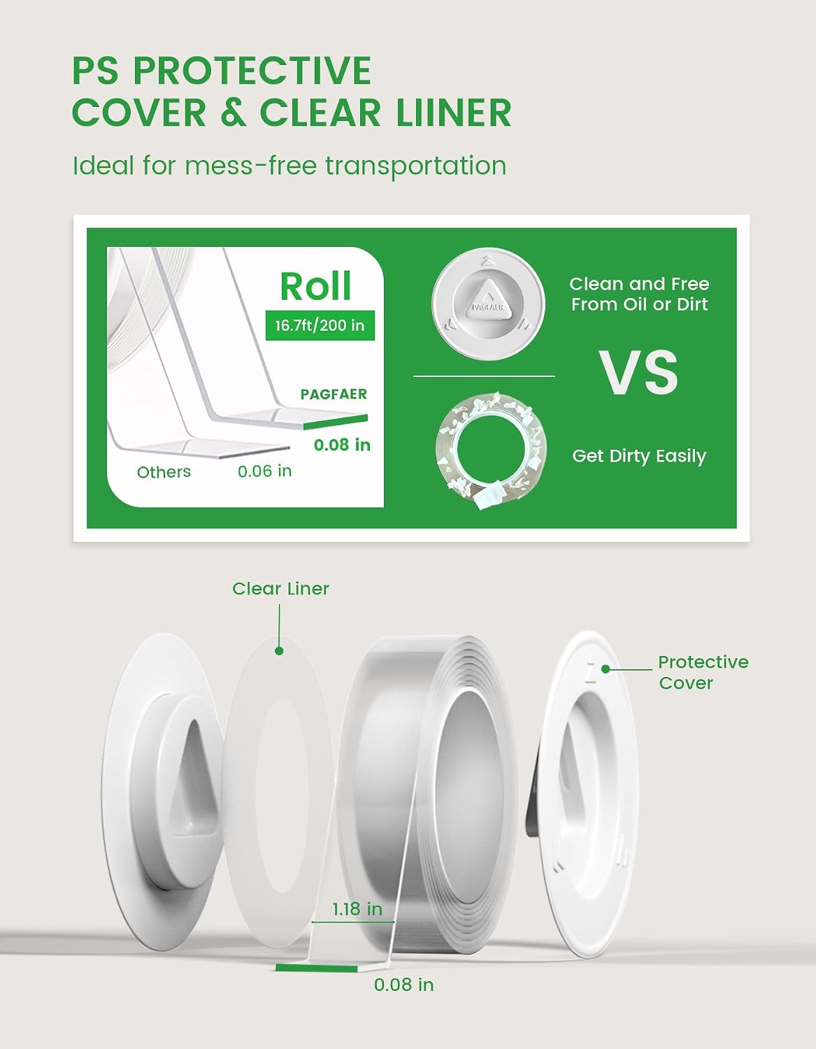 Double Sided Tape Heavy Duty, Double Sided Mounting Nano Tape 16.4FT, Clear & Tough Two Sided Adhesive Tape