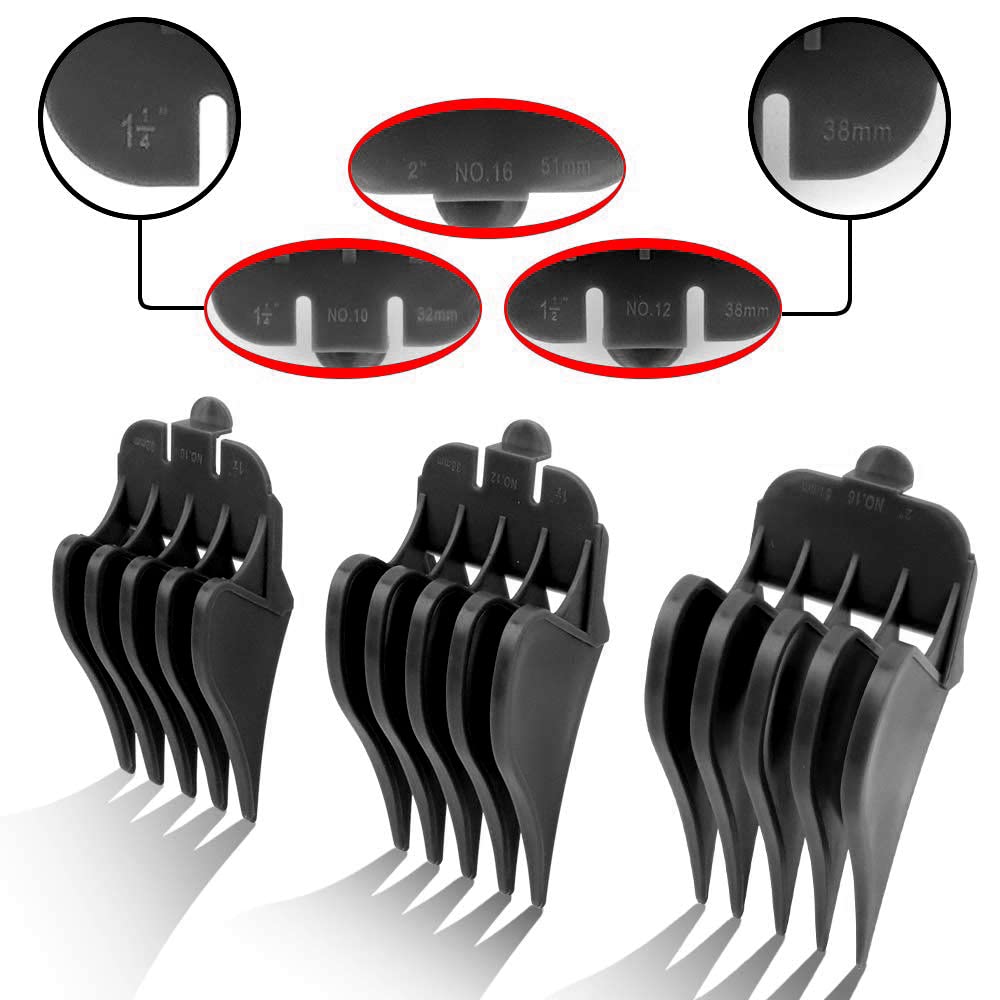 Professional Hair Clipper Combs Guides, Hair Clipper Guards 1 & 1/4" 1 & 1/2" 2", Mega NO.16 NO.12 NO.10 fits for
