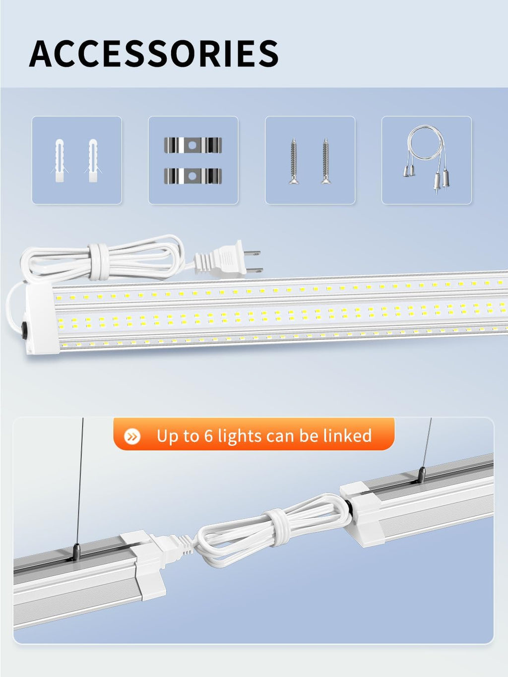 ONLYLUX 4ft LED Shop Lights 60W 10000LM 5000K Linkable Shop Lights 6 Pack