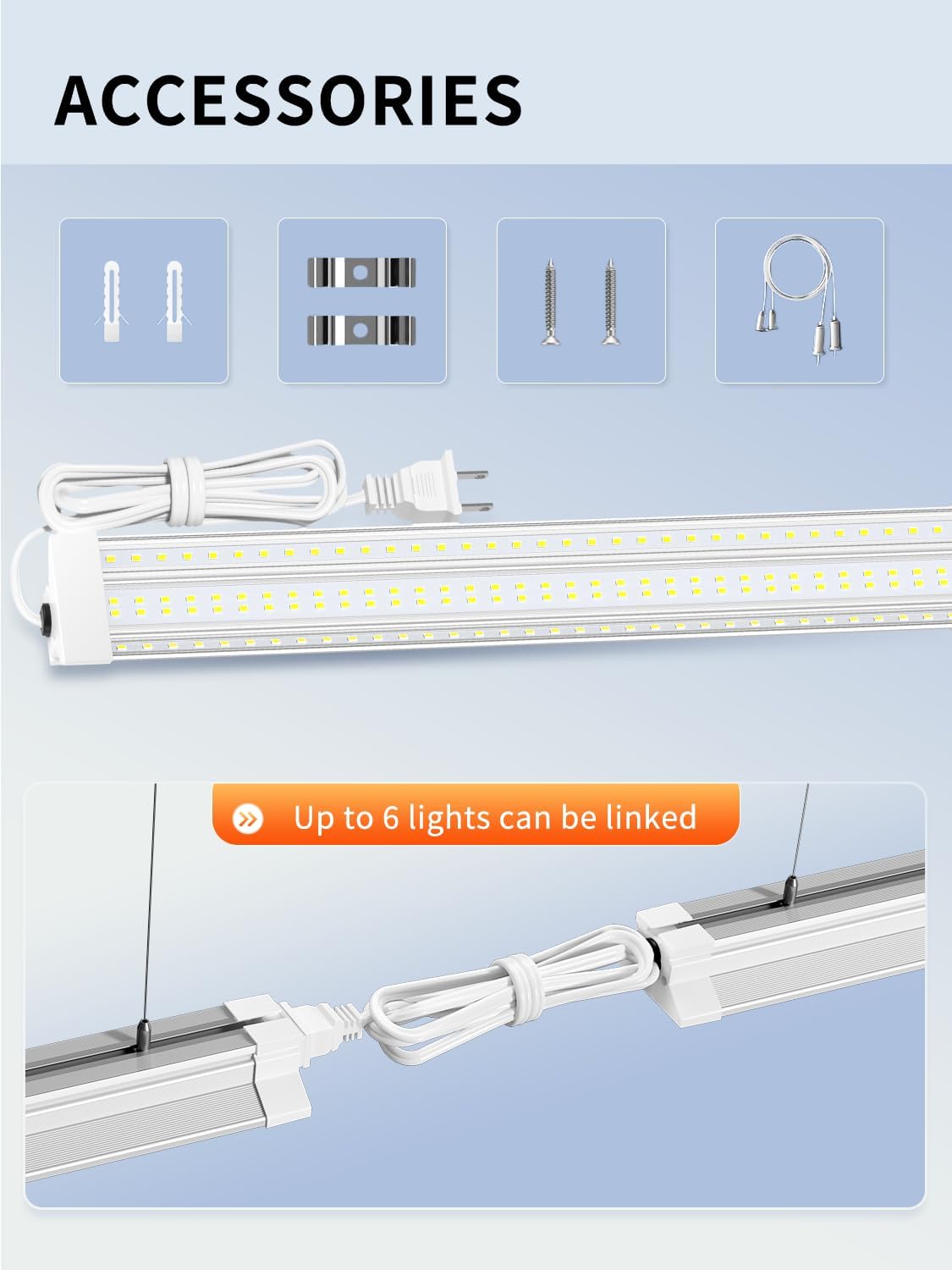 ONLYLUX 4ft LED Shop Lights 60W 10000LM 5000K Linkable Shop Lights 6 Pack
