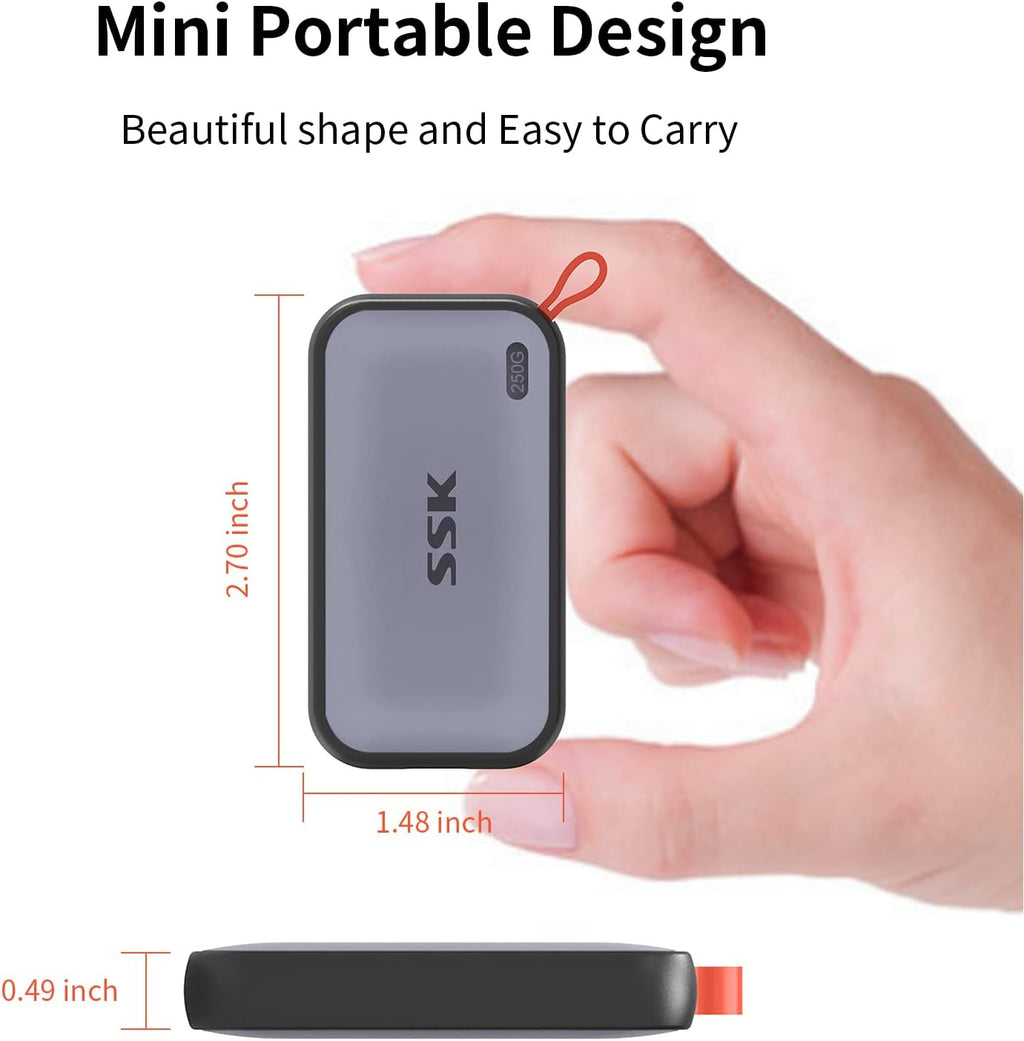 Portable SSD 250GB External Solid State Drives, up to 1050MB/s USB C SSD External Hard Drive USB 3.2 Gen2 for iPhone