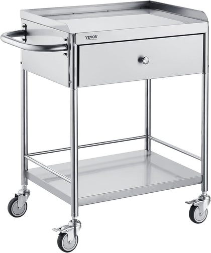 Medical Cart, 2-Layer Stainless Steel Cart 220 lbs Weight Capacity
