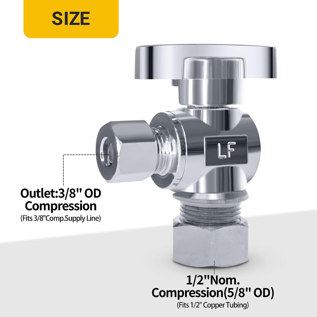 5 Pack Angle Stop Valve,1/2 in. NOM Compression x 3/8 in. OD Compression Angle Shut Off Valve,5/8" OD x 3/8" OD 1/4