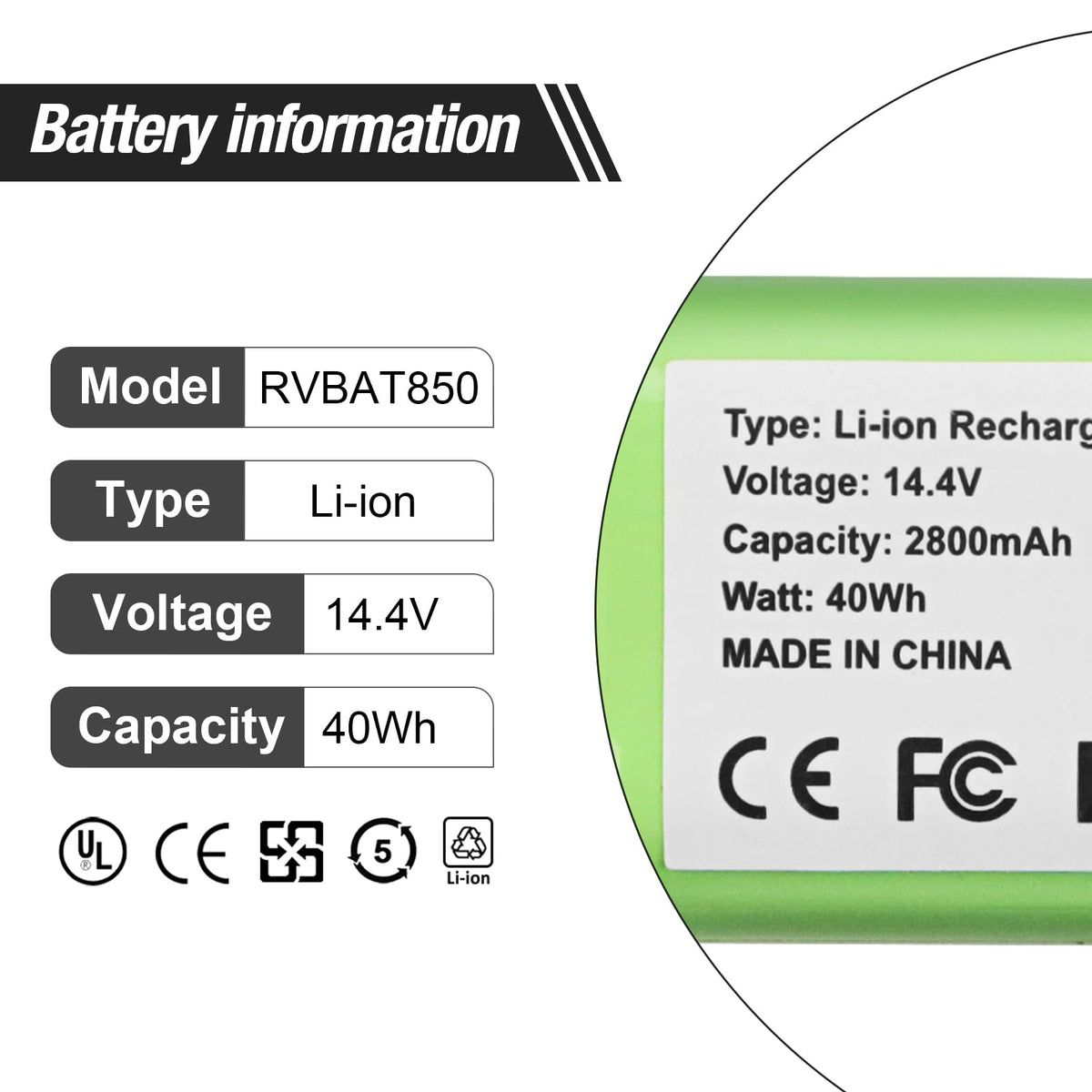 RVBAT85005 Battery Replacement for Shark Ninja RV2310 RV2310AE RV2310CDUS