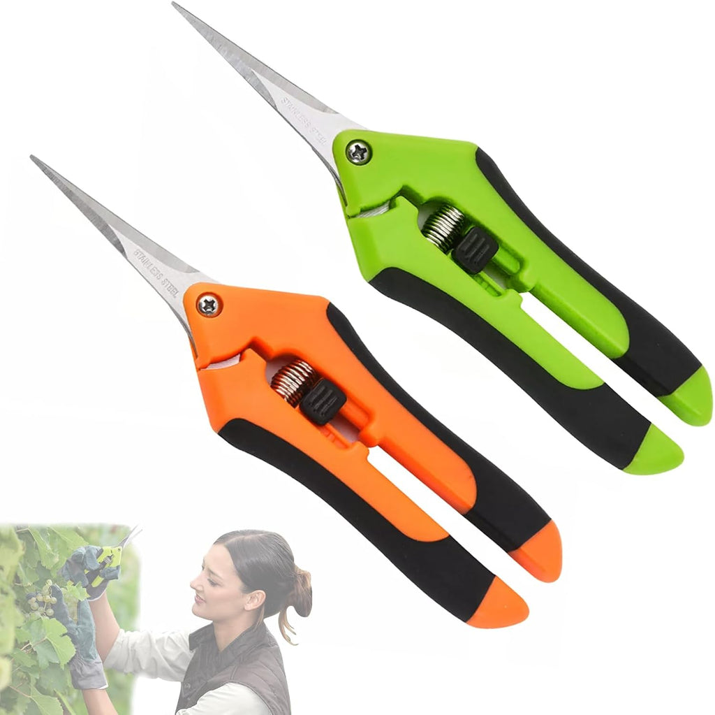 2 x Garden Pruning Shears Straight Tip Harvesting Shears with Stainless Steel Blades Small Pruning Shears Bonsai