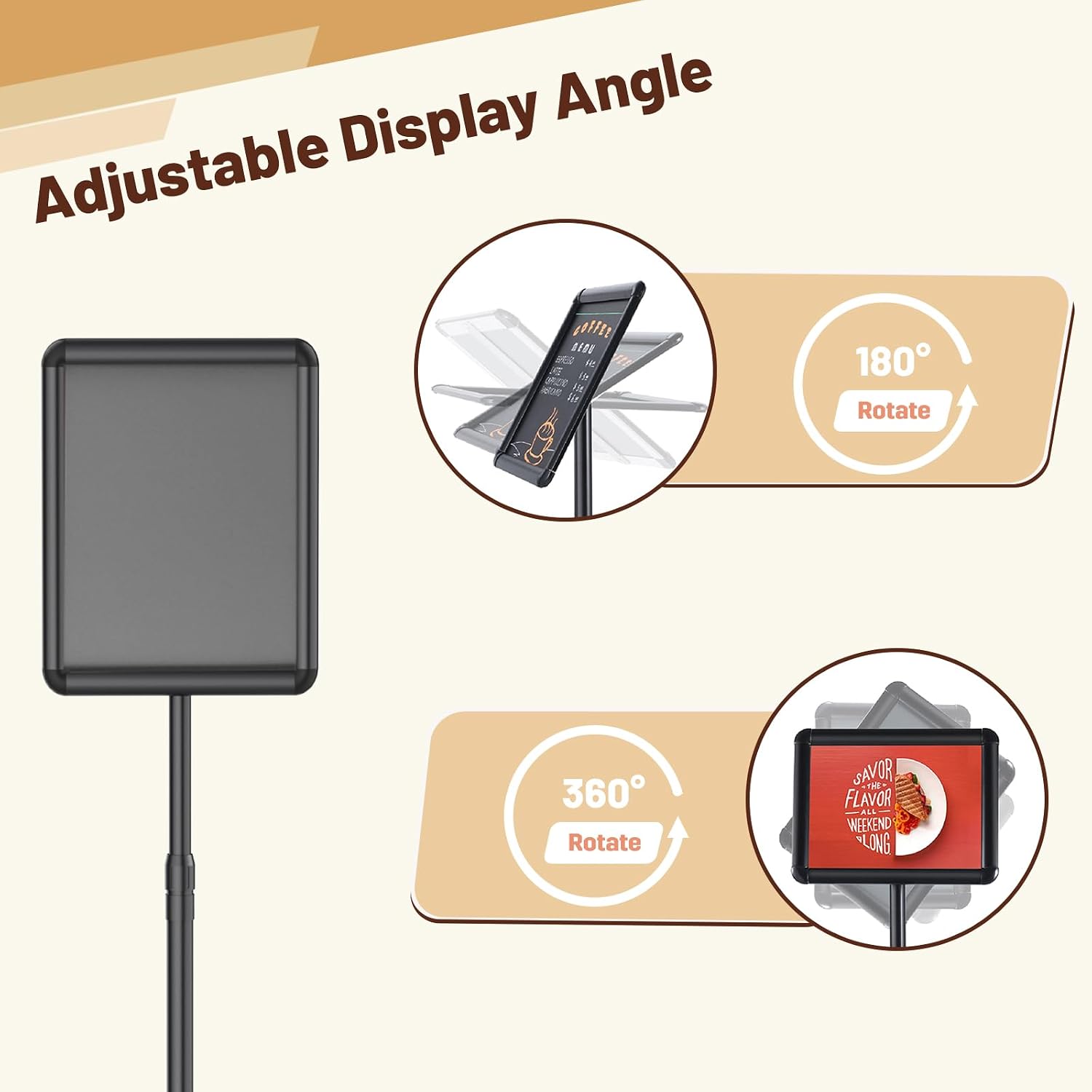 Adjustable Pedestal Floor Stand Sign Holder for 8.5*11 inches Poster or chalk board, Snap open frame,360°