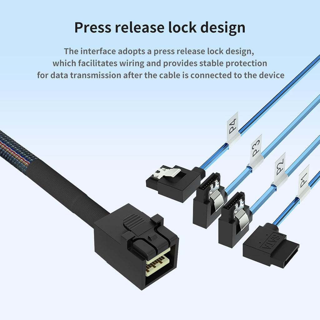 SFF-8643 to 4X SATA 90-Degree Right-Angle Adapter Cable - 0.5M/1.64FT Internal HD Mini SAS Connector for HDD/SSD Data Transfer (Server/Storage)