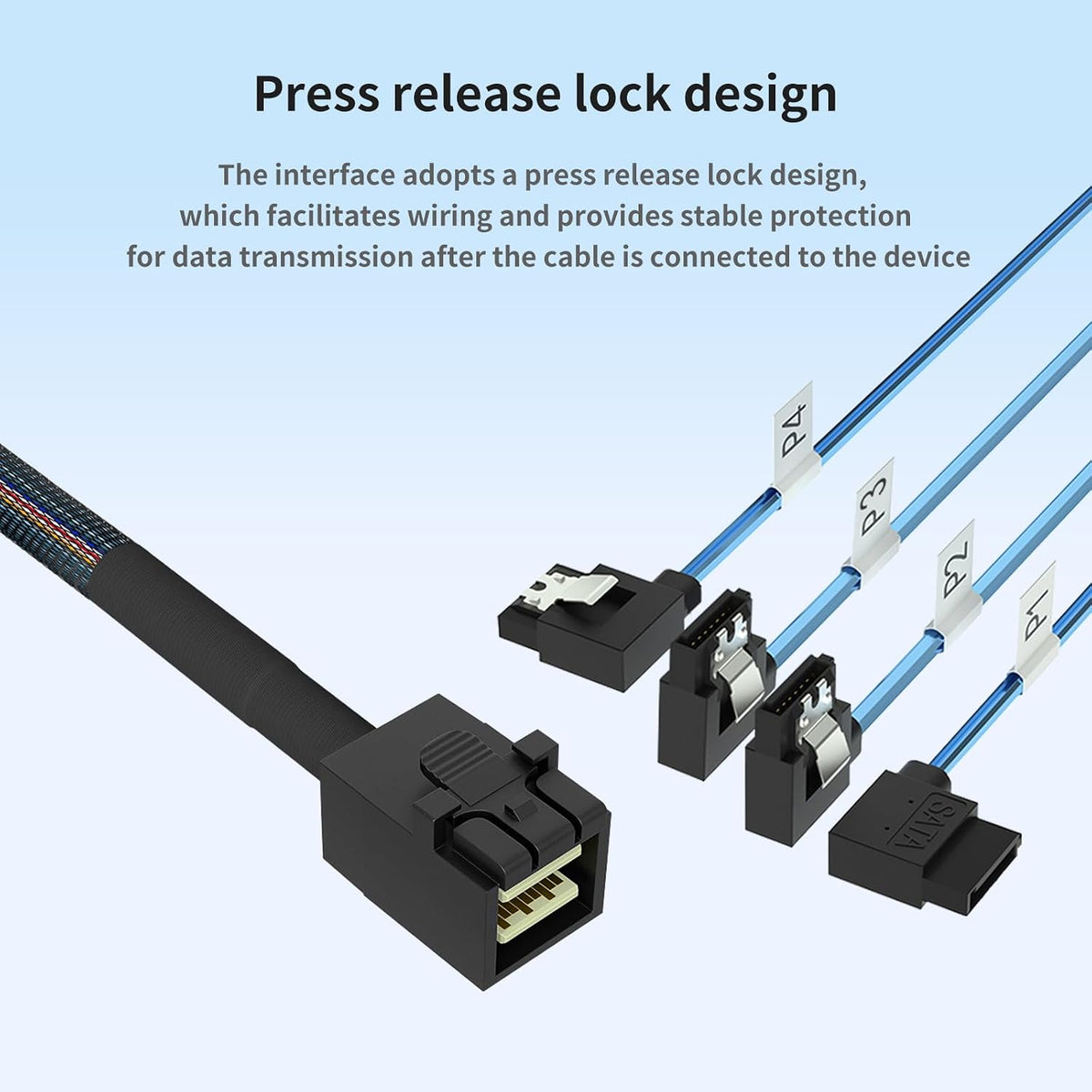SFF-8643 to 4X SATA 90-Degree Right-Angle Adapter Cable - 0.5M/1.64FT Internal HD Mini SAS Connector for HDD/SSD Data Transfer (Server/Storage)
