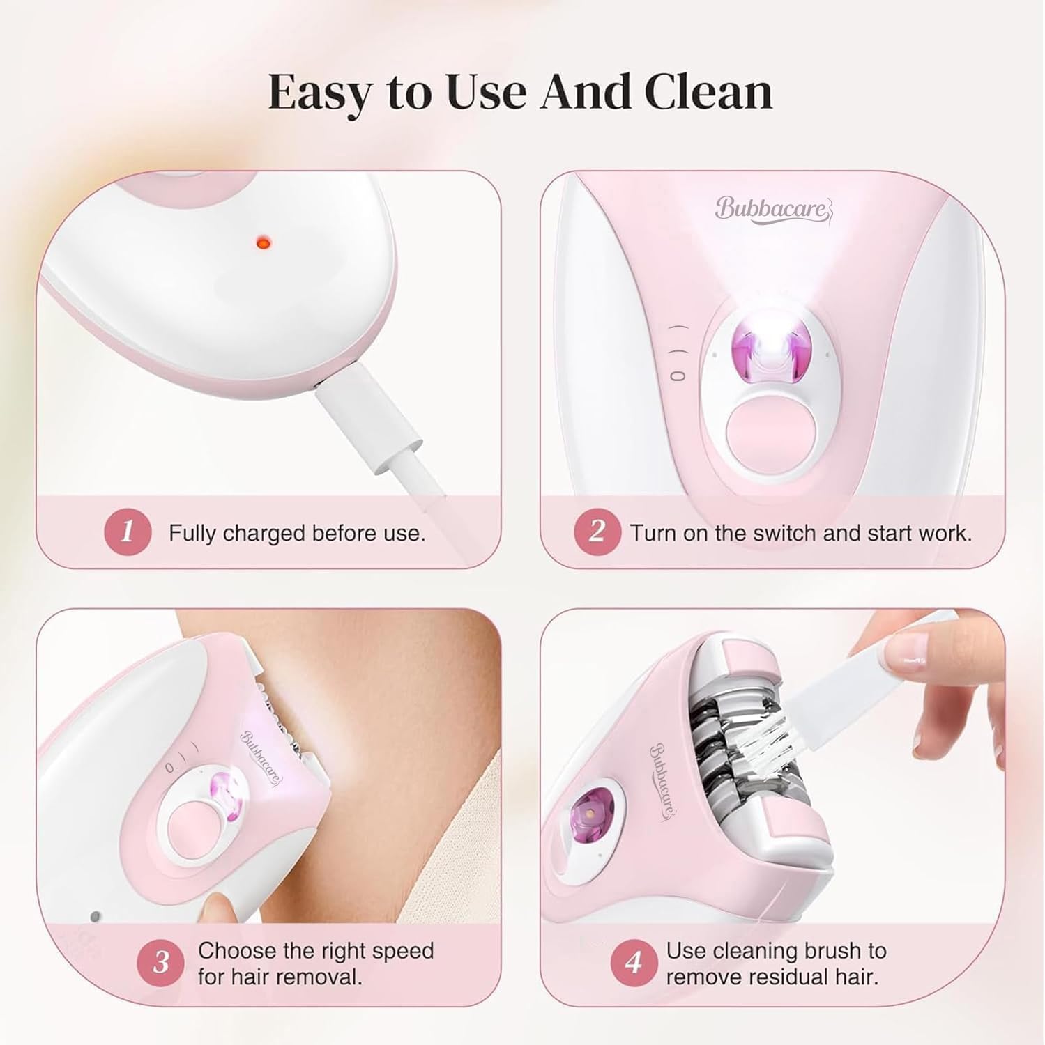 Epilator for Women, Silent Smooth Glide 2-Speed Facial Hair Removal Device, Cordless Rechargeable Hair Remover for