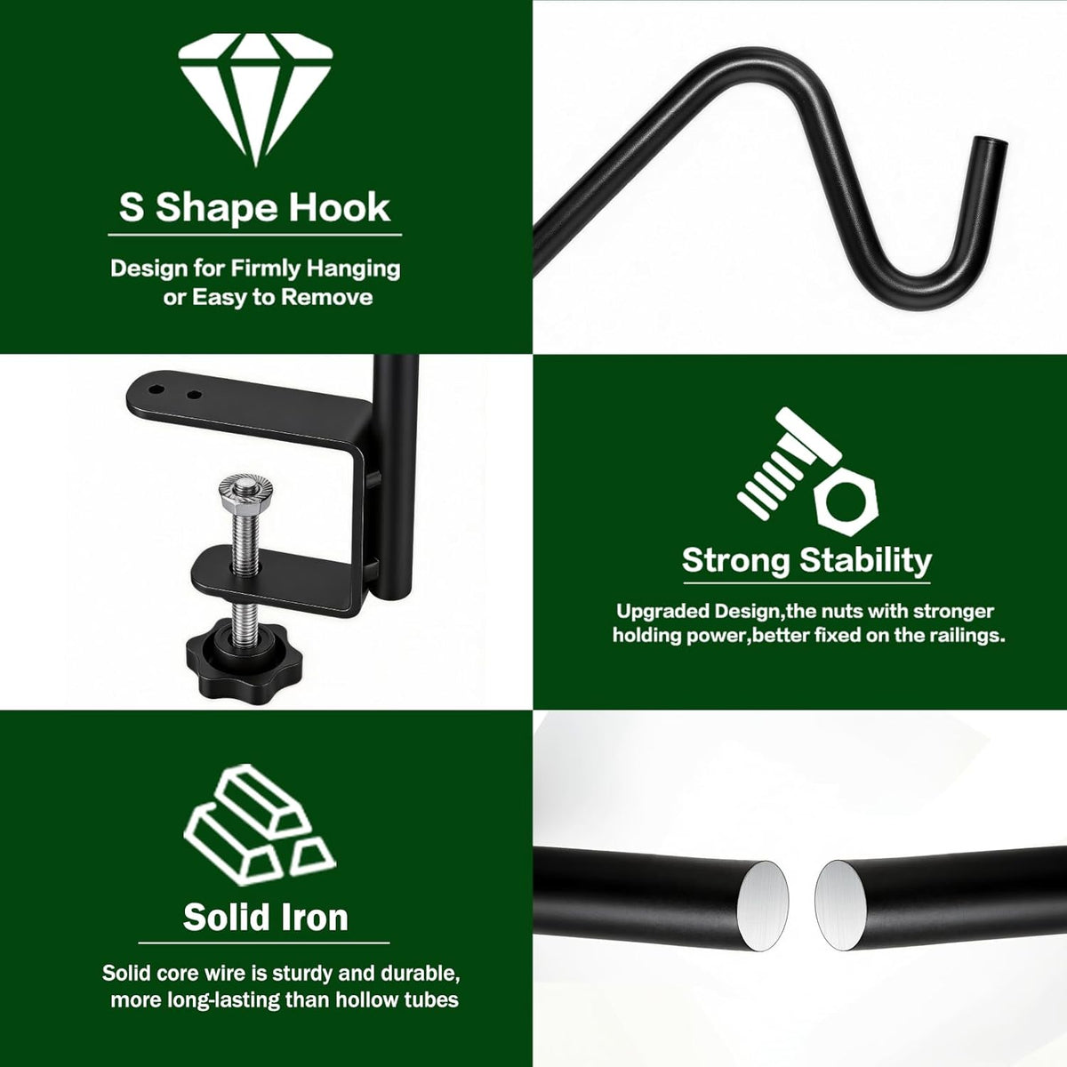 15 Inch Deck Hooks Hanger for Railing 2 PCS, 360° Swivel Adjustable