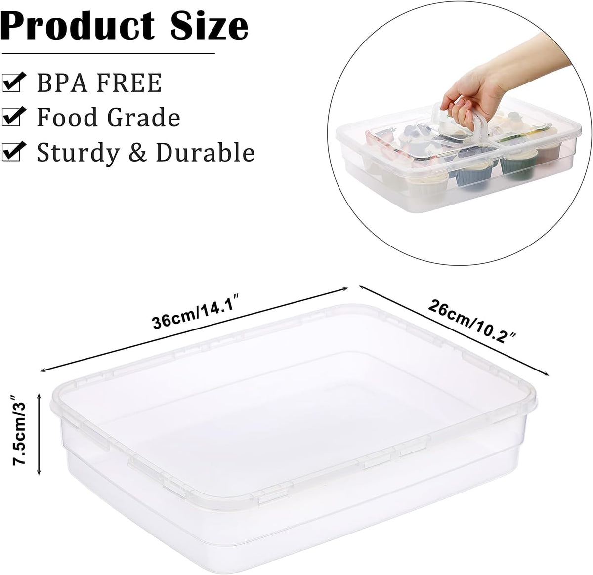 Pizza Dough Proofing Box, 14 x 10.3Inch Large Capacity Container, Fits 4-6 Dough Balls, Household Tray With Carry Handle