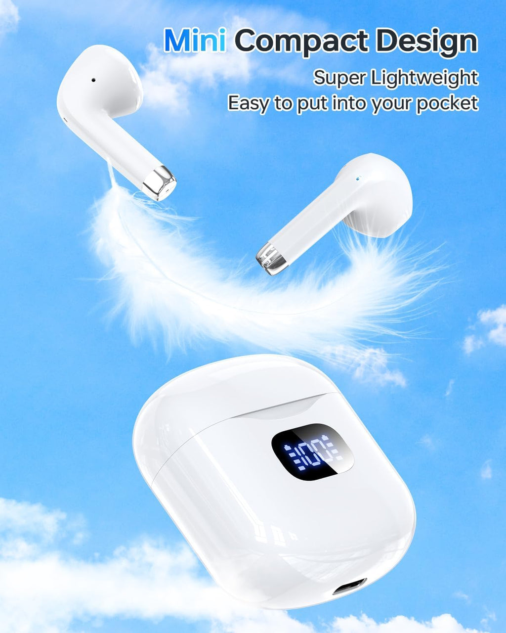 Wireless Earbuds Bluetooth 5.3 Headphones, 40Hrs Playback Stereo Ear Buds with LED Display Charging Case IPX7