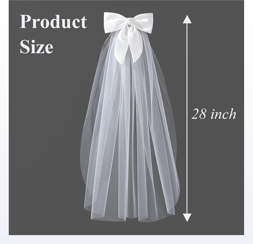 Bridal Bow Veil White Short Wedding Veil Tulle Bachelorette Party Veils Bride Accessories for Women Girls
