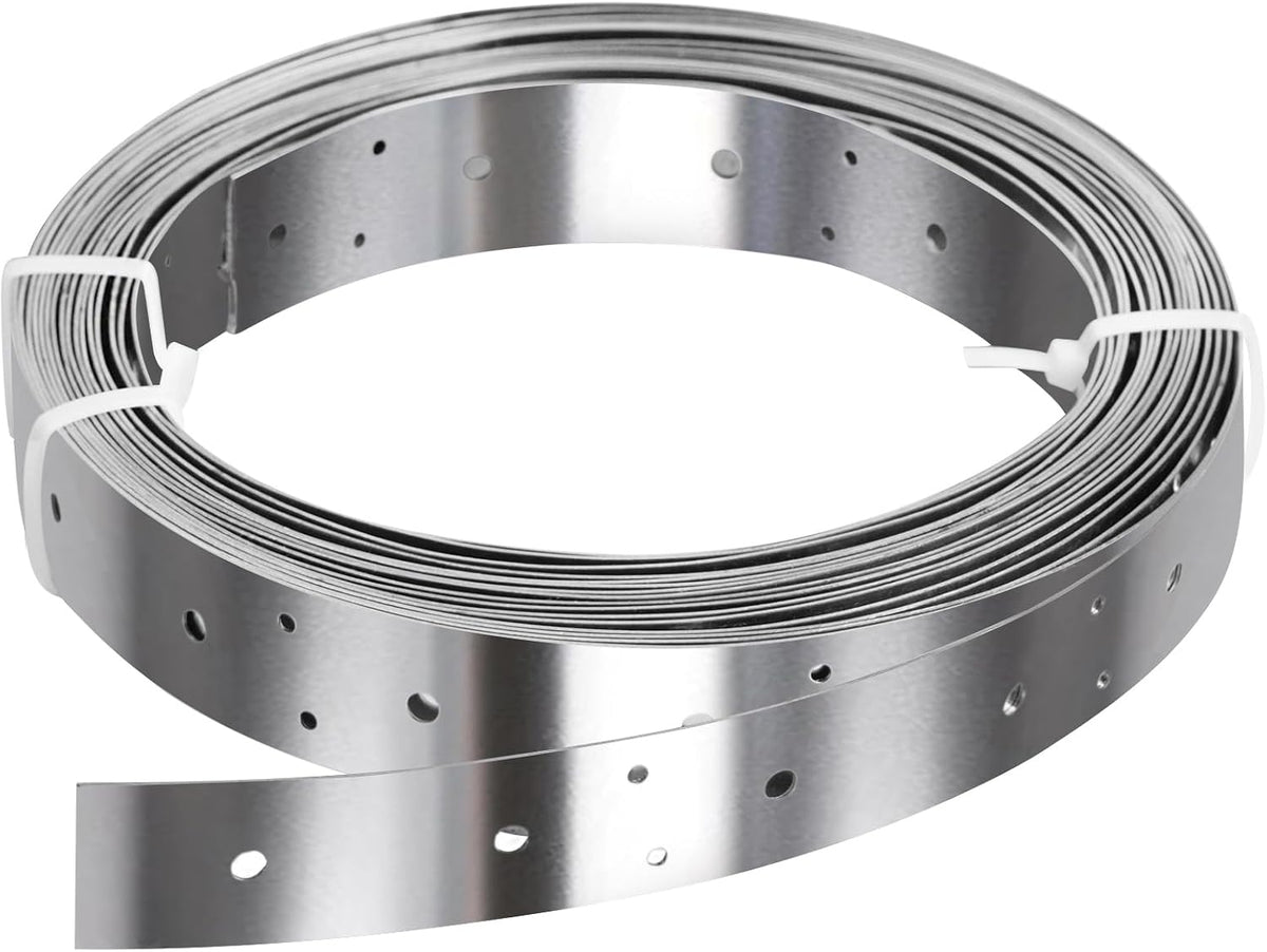 32ft x 1-3/8"Width Stainless Steel Strapping,Perforated Tie Strap