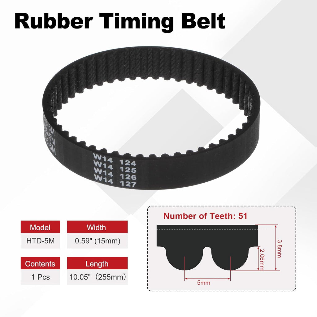 HTD 5M Timing Belts, 255mm Pitch Length x 15mm Width x 3.8mm Height