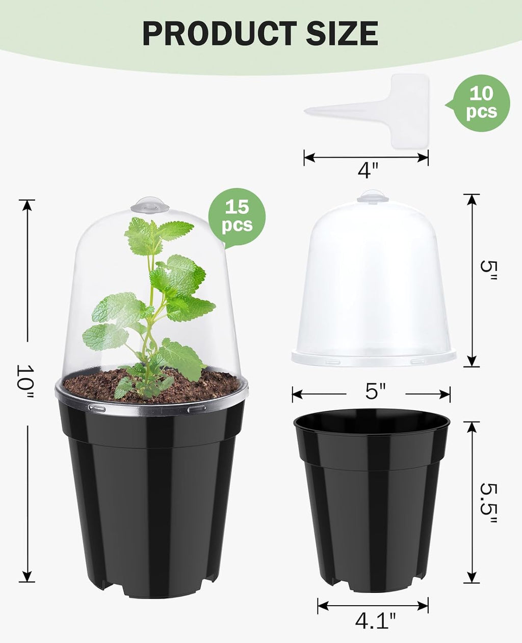 5 Inch Nursery Pots with Humidity Domes for Seed Starting (15 Pcs) | Drainage holes and raised bases improve airflow;