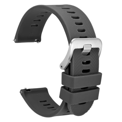 20mm Arched Stripes Silicone Watch Band for Men, Quick Release Strap, Silver Buckle (Dark Gray)
