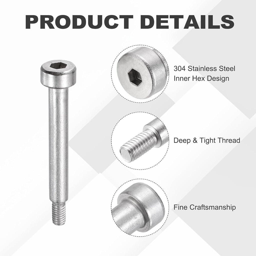 MECCANIXITY 16 Pcs 304 Stainless Steel Shoulder Bolt 4mm Shoulder Dia 25mm Shoulder Length M3x0.5 Thread Hex Socket Shoulder Bolts for Hydraulic Injection Molding Machinery Industries