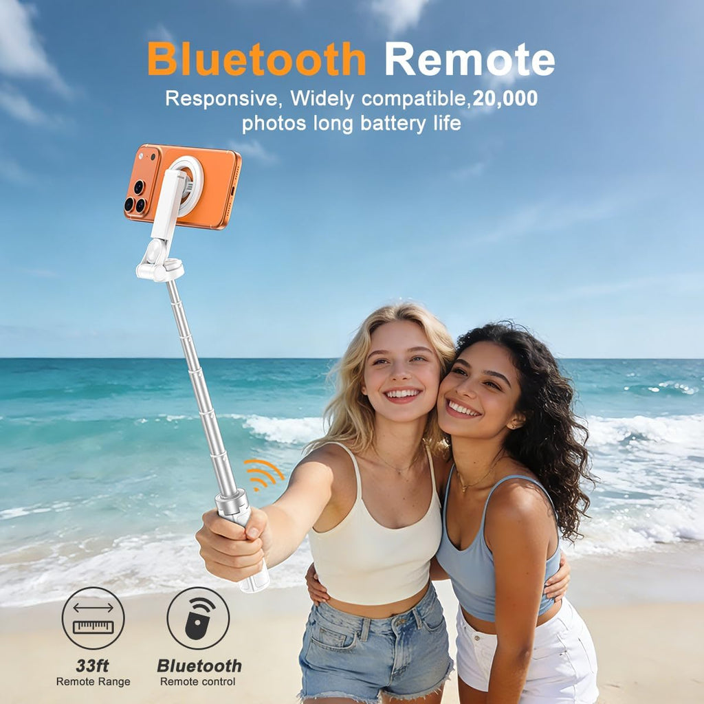 Upgrated 5-in-1 Magnetic Selfie Stick with Remote for Cell Phone 360° Rotation.Can Transforms into Mini Tripod/Camera