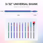10pcs Nail Drill Bits Diamond Cuticle Set Rainbow | 3/32''for Nail Drill Efile,Two-Way Rotation,Acrylic Nails Poly