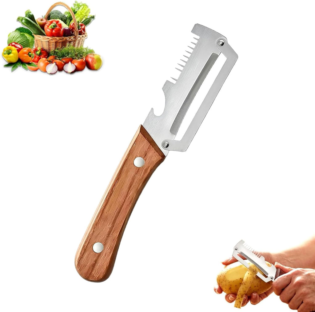 Multi-Functional Vegetable Peeler, 3 in 1 Multi Functional Wooden Handle Peeler and Bottle Opener,Kitchen Gadgets