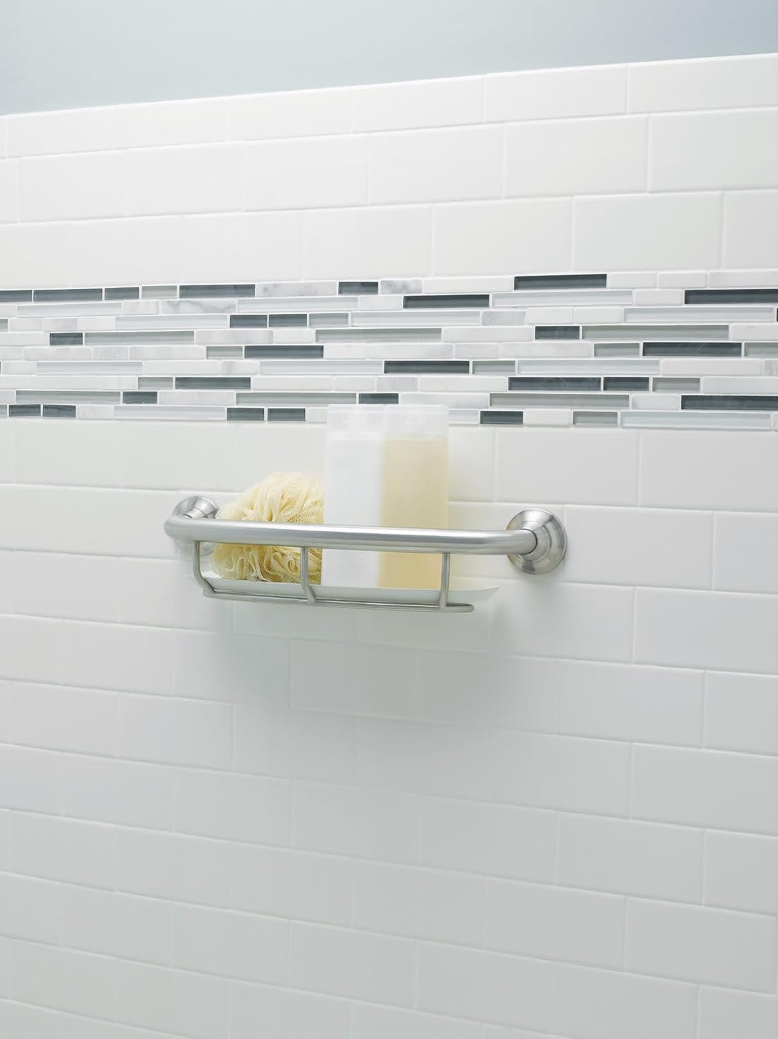 Home Care Bathroom Safety 16 Inch Handicap Grab Bar for Bathtub and Shower with Storage Shelf, Elderly Assistance
