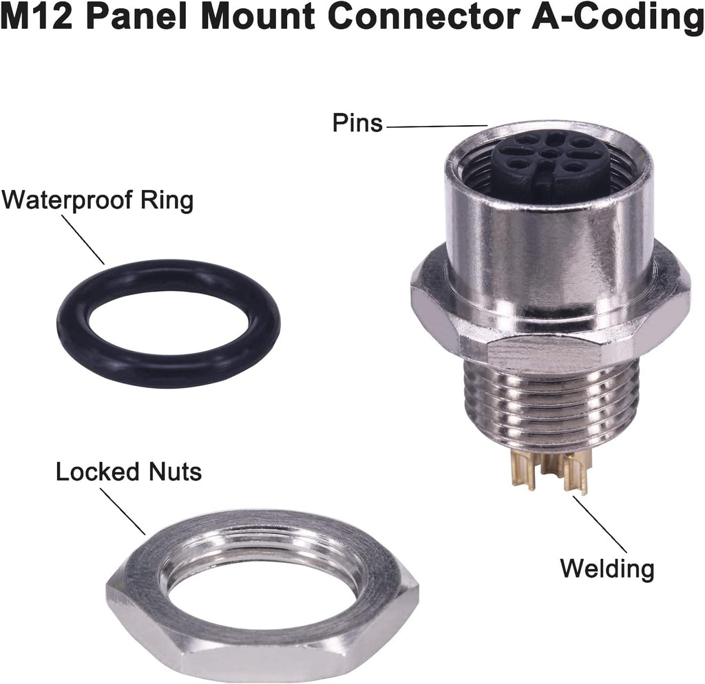 M12 4 Pin A Code Female Bulkhead Panel Connector IP67 5PCS