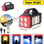 High Lumens Solar Flashlight - LED Work Light with USB-C Rechargeable, Waterproof, Multi-Function Flashlight &