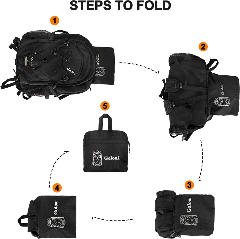 45L Hiking Backpack Lightweight Foldable, Waterproof Camping Backpack with Rain Cover & Hiking Pole Mat Carrying