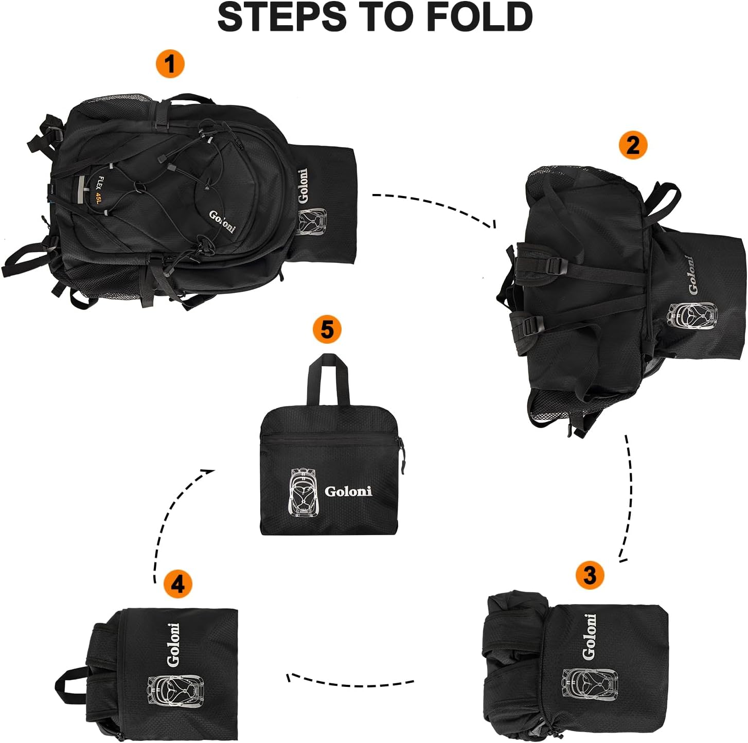 45L Hiking Backpack Lightweight Foldable, Waterproof Camping Backpack with Rain Cover & Hiking Pole Mat Carrying