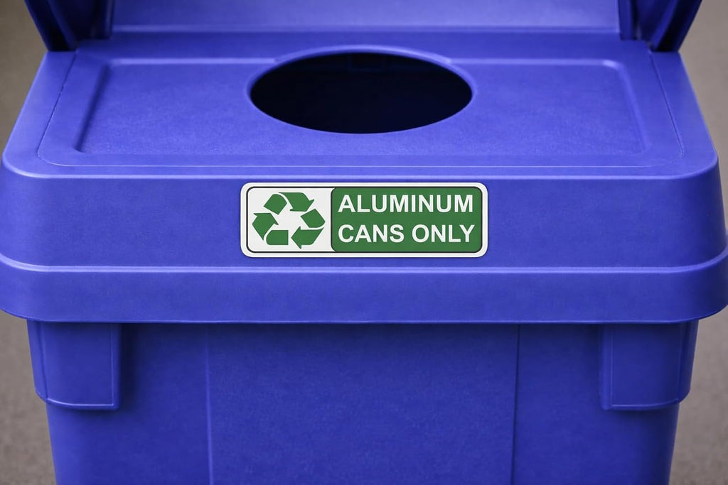 Aluminum Cans Only Sticker (2 Pack) – 2" x 6" Recycling Bin Label – Green Waste Sorting Decal for Containers & Bins