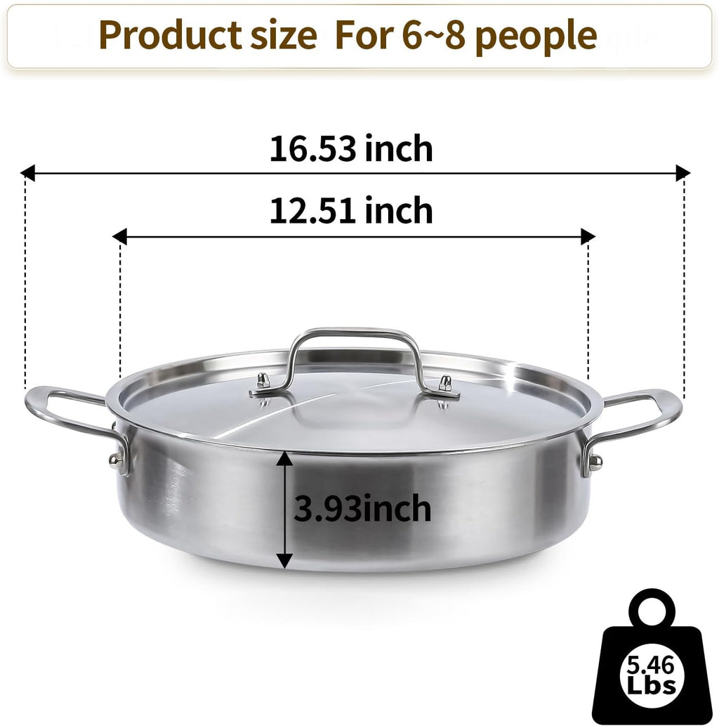 Tri-Ply Stainless Steel 7 Quart Braiser Pan with Lid