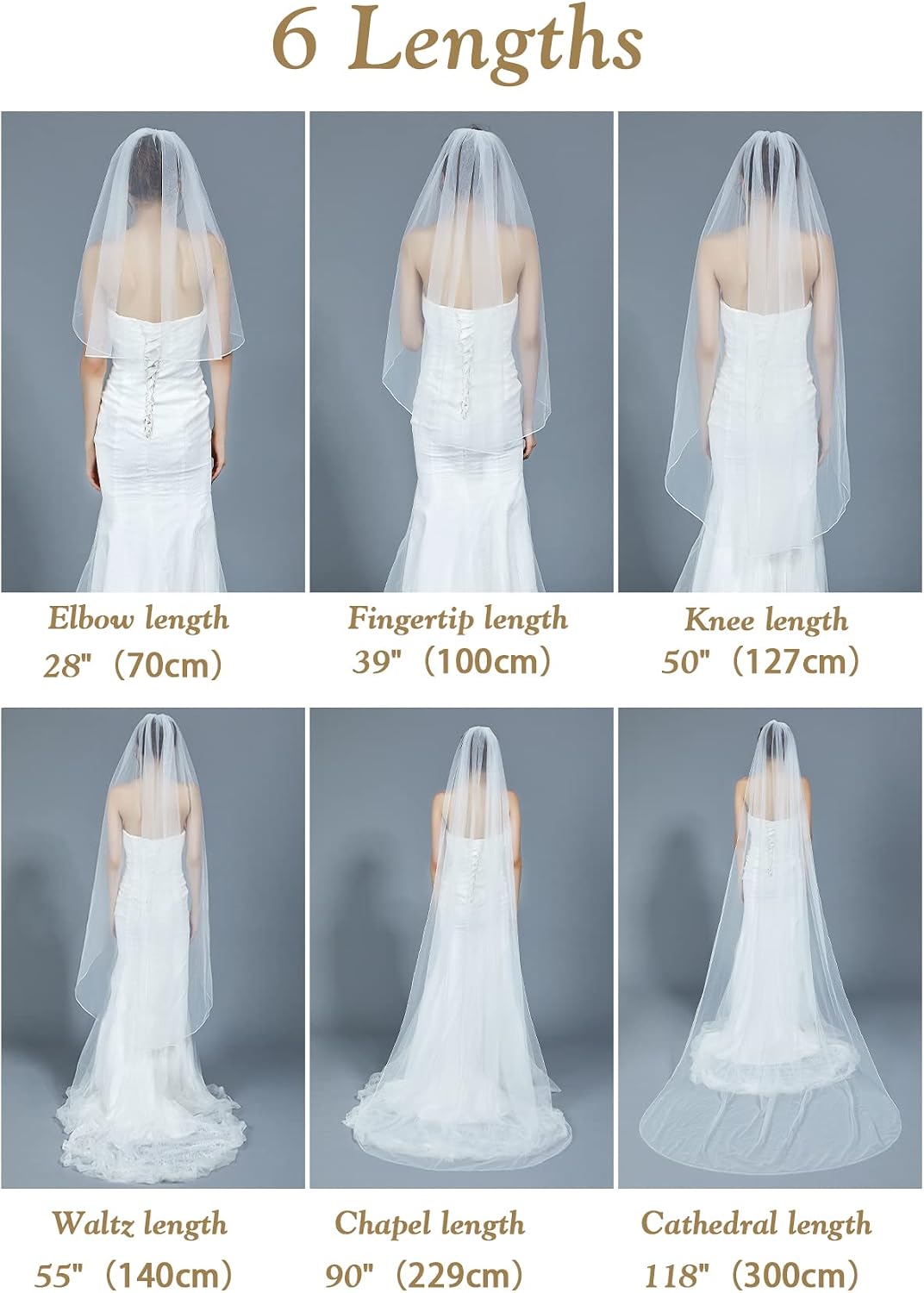Wedding Bridal Veil with Comb 1 Tier Cut Edge Fingertip&Cathedral Length