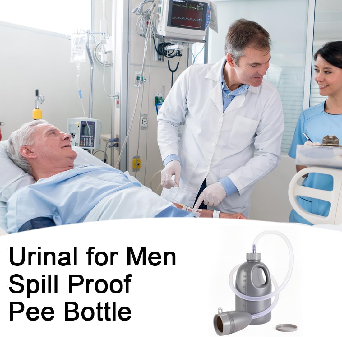 Urinals for Men Portable Male Urinal Bottle with Lid Spill Proof 37’’ Long Tube Thick Male Pee Bottles for Hospital