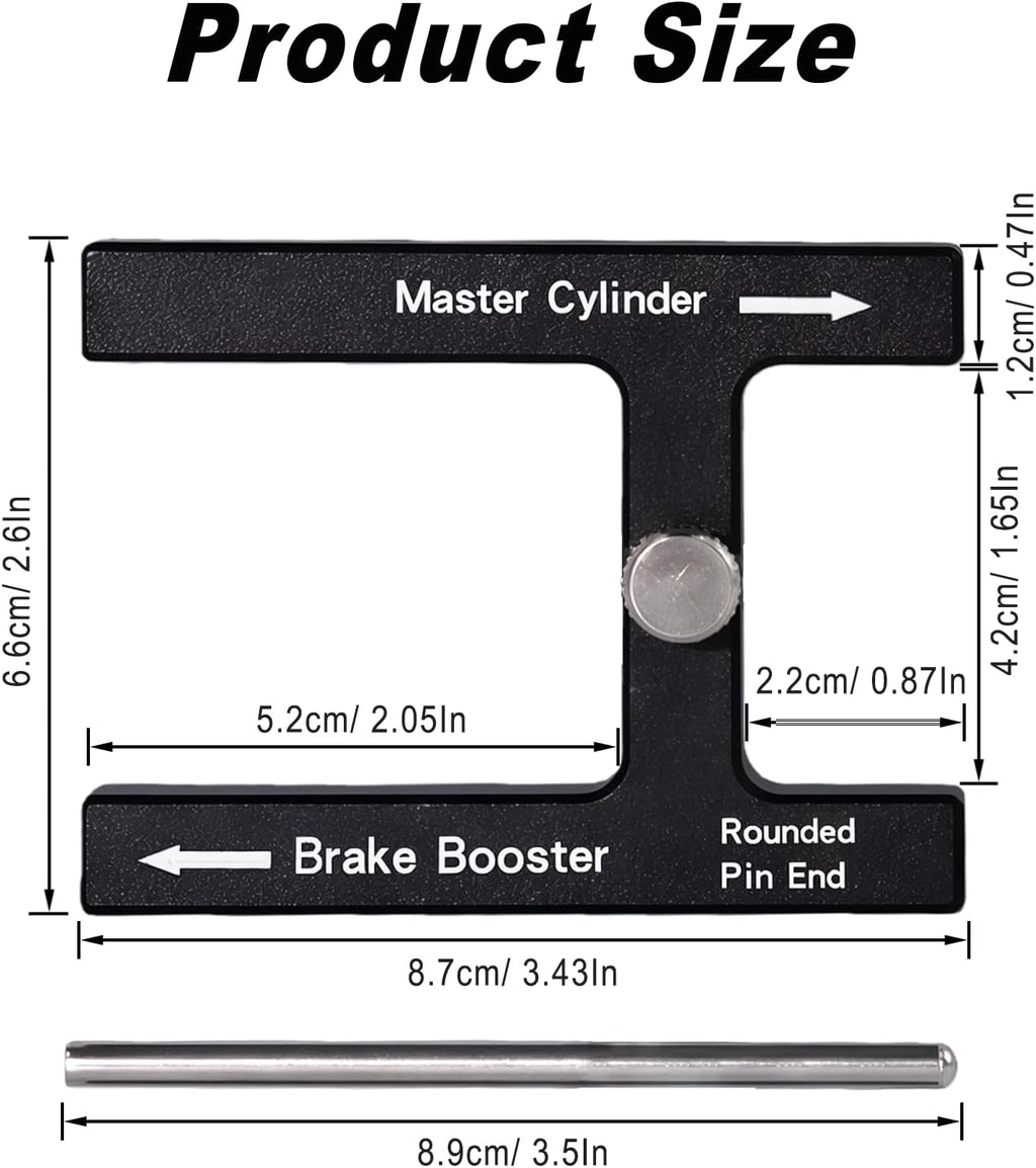 Aluminum Brake Booster Rod Adjustment Tool, Brake Master Cylinder Depth Checker Fits Most Boosters with Adjustable Pins for Accurate Pedal Travel (Black)