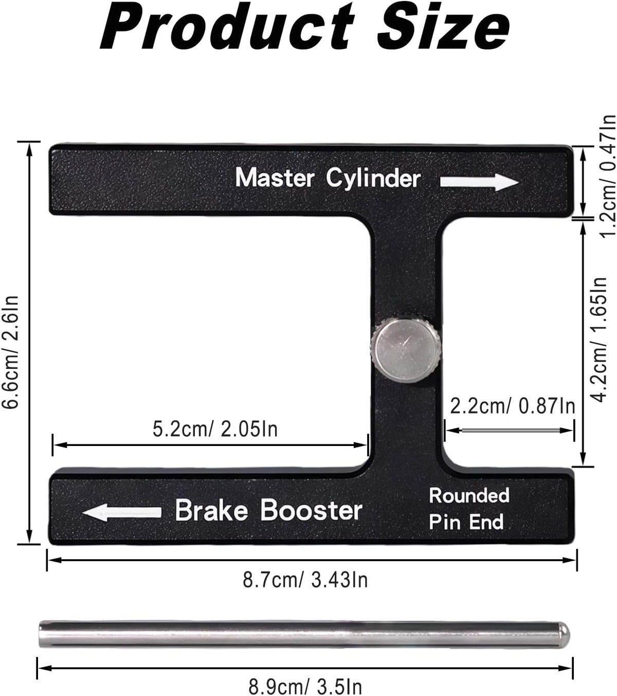 Aluminum Brake Booster Rod Adjustment Tool, Brake Master Cylinder Depth Checker Fits Most Boosters with Adjustable Pins for Accurate Pedal Travel (Black)