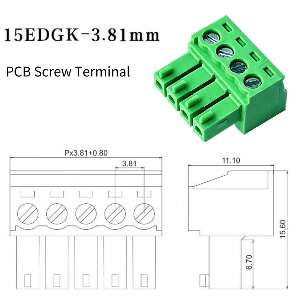 20Pcs 2 Pin 3.81mm Pitch Pluggable PCB Screw Terminal Block Plug Connector Phoenix Connector for 28-16AWG
