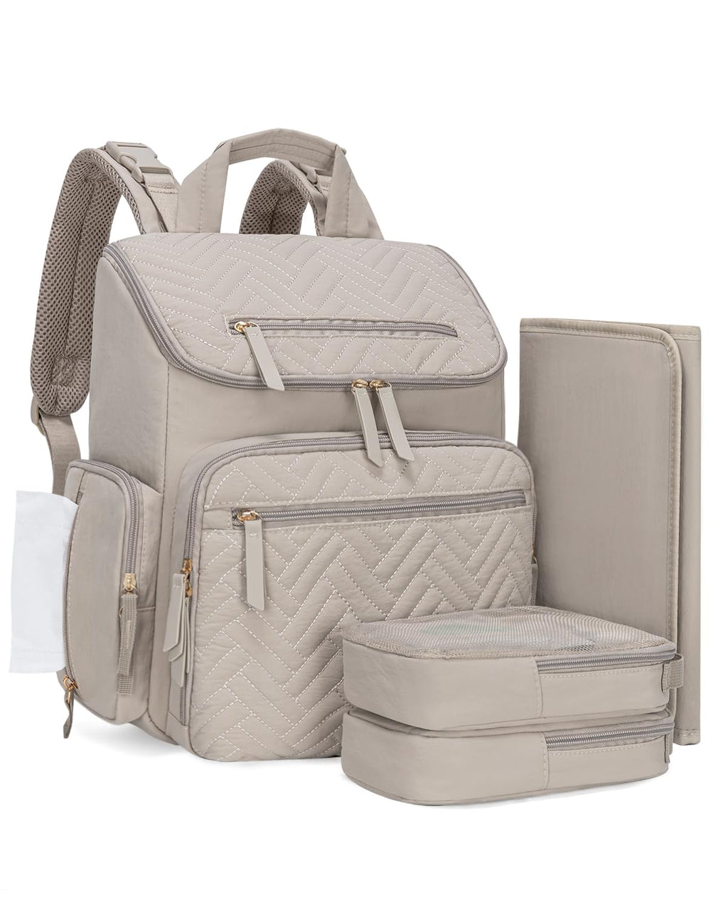 Diaper Bag Backpack with Changing Pad and Insulated Pockets, Camel