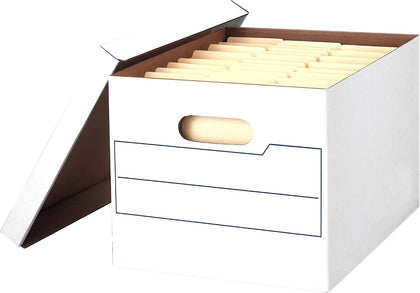 Basic Duty Letter/Legal File Storage Box with Lids, 10 Pack, White Corrugate Cardboard