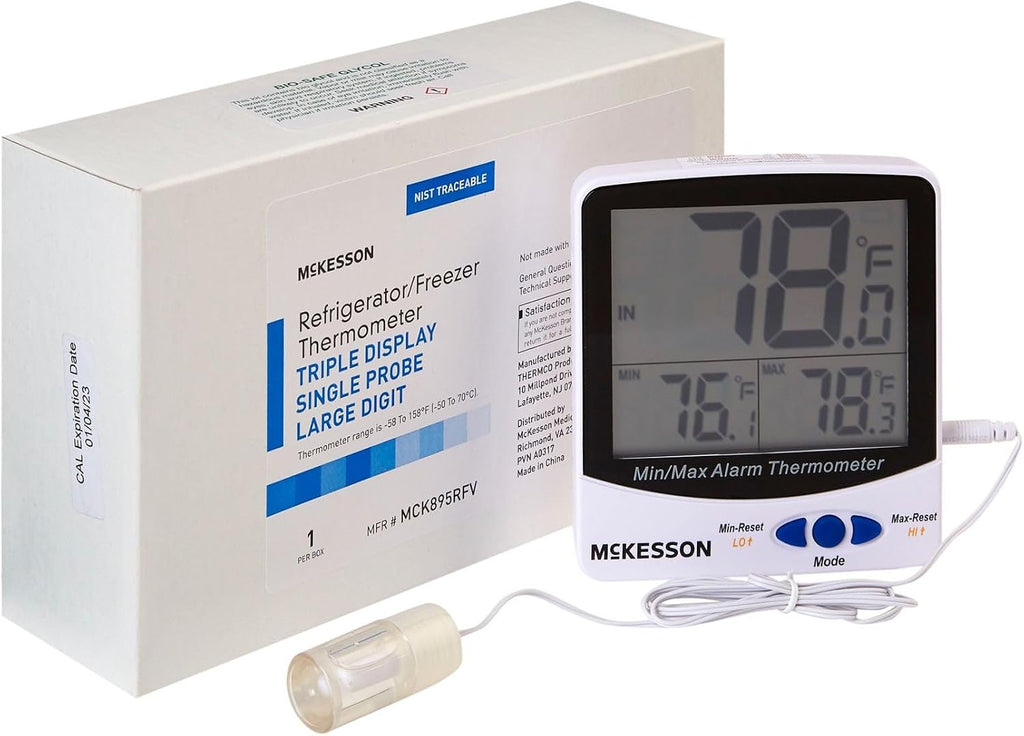 Refrigerator/Freezer Thermometer with Triple Display, Large, 1 ct