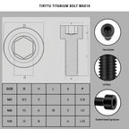 TIRYTU Lightweight Titanium Bolts M6x18 Hex Socket Screws, Black, 6PC
