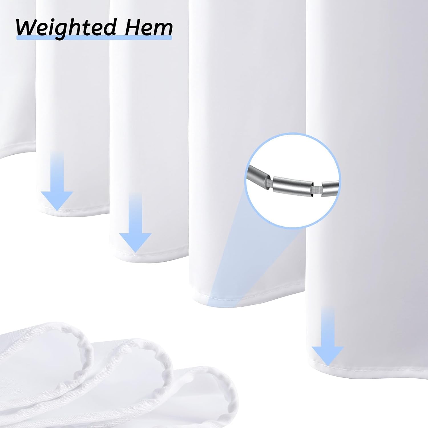 72x75 Waterproof No Hook Needed White Shower Curtain,Soft Polyester Fabric Bathroom Curtain with 10 Rustproof Split