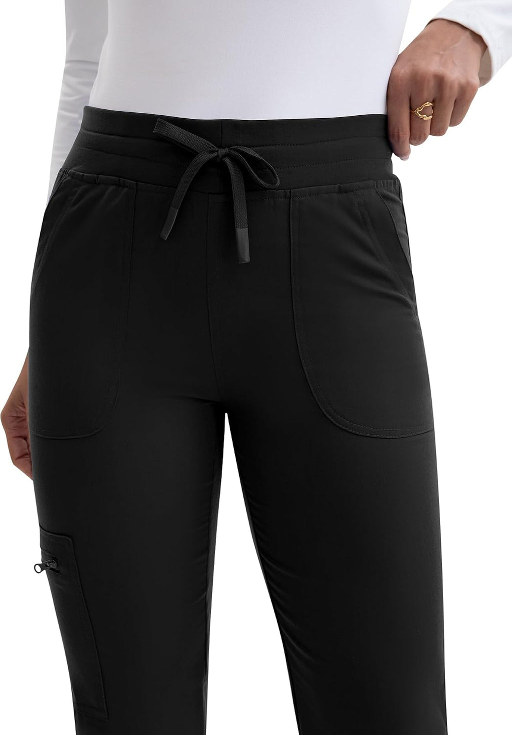 Scrub Pants for Women- Slim Fit Jogger Pants with 5 Pockets, 4-Way Stretch Soft Fabric Cargo Work Pant Black