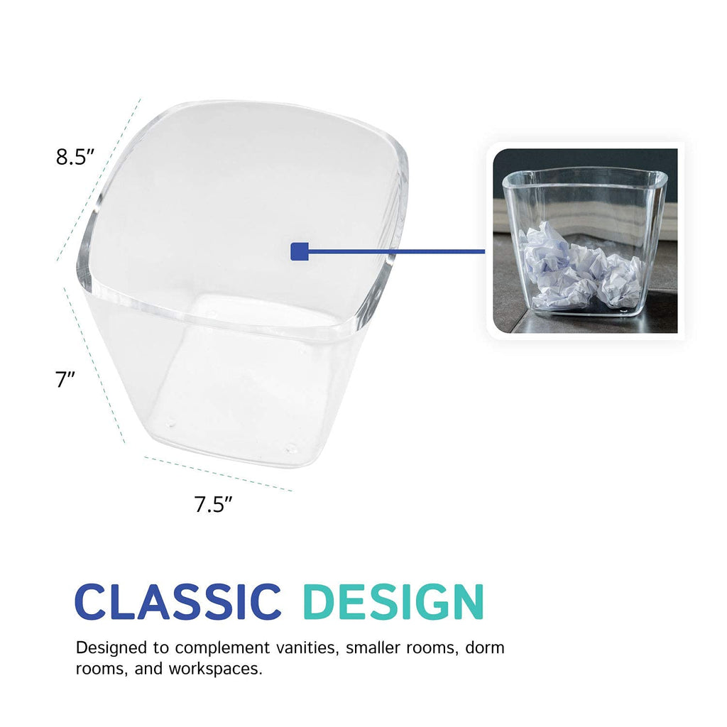 Clear Square Mini Wastebasket Trash Can | Garbage Container Bin for Bathrooms, Kitchens, Home Offices |