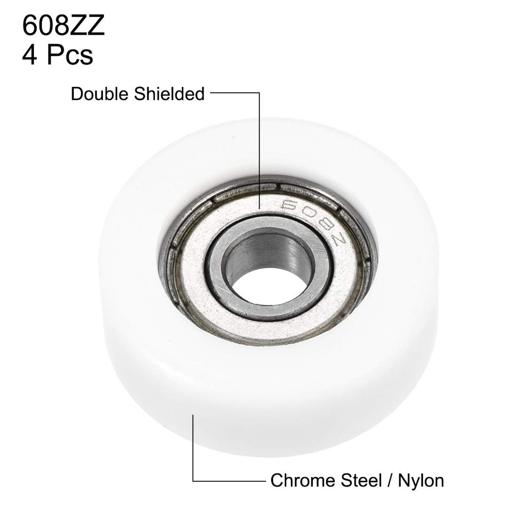 uxcell 4pcs 608ZZ Ball Bearing Guide Pulley Roller Round Wheel 8x32x12mm